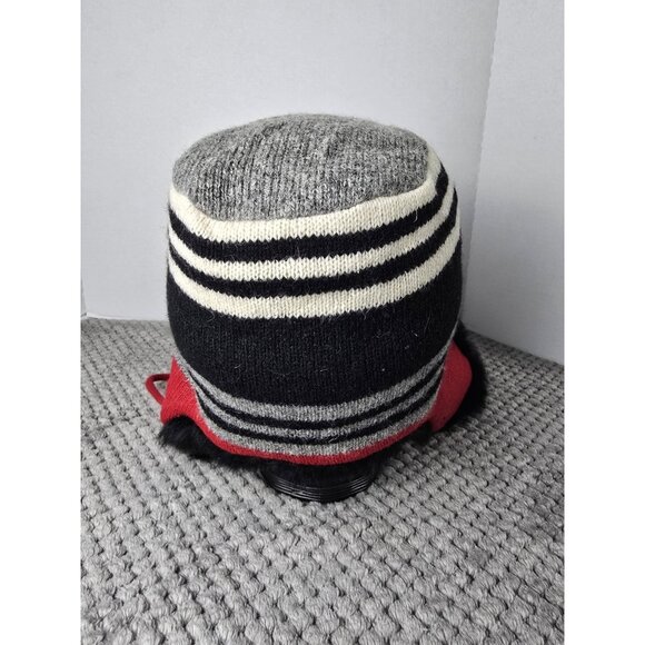 Hattersdashers Real Rabbit Fur Trapper Hat Knit Wool Bomber Red Black Gray M - Picture 3 of 8